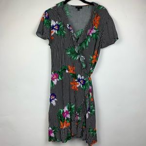 Who What Wear Pinstripe floral wrap mini dress
